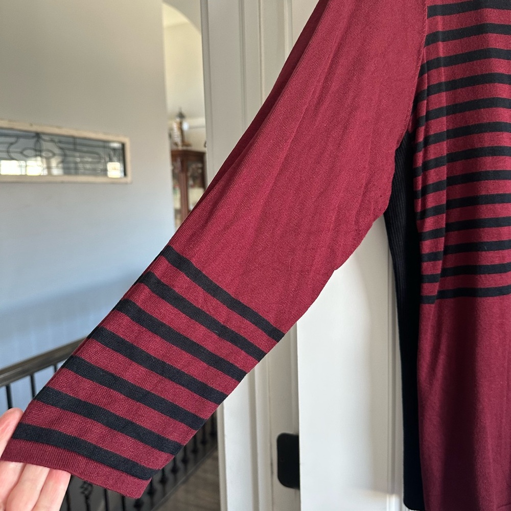Women’s plus size 3X Long Sleeve sweater- Deep red and Black Stripes. - Picture 2 of 11
